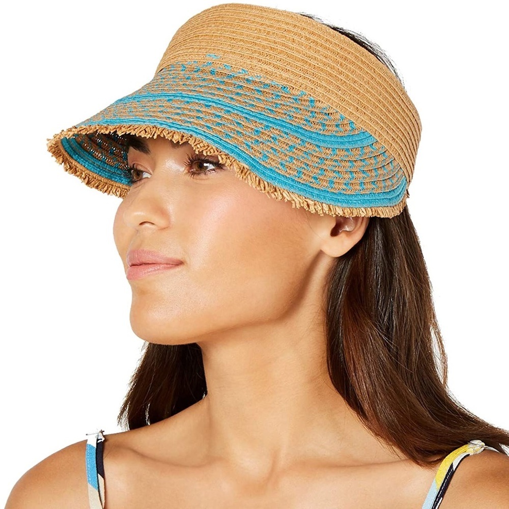 Inc International Printed Tweed Stripe Frayed Edge Turquoise